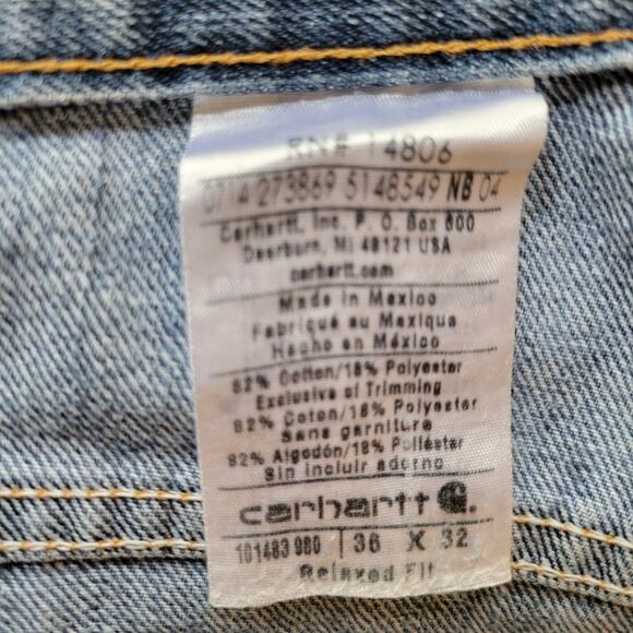 Carhartt Relaxed Fit Holter Jeans 36X32 Blue Denim Work Pants 101483 980 - Picture 4 of 8